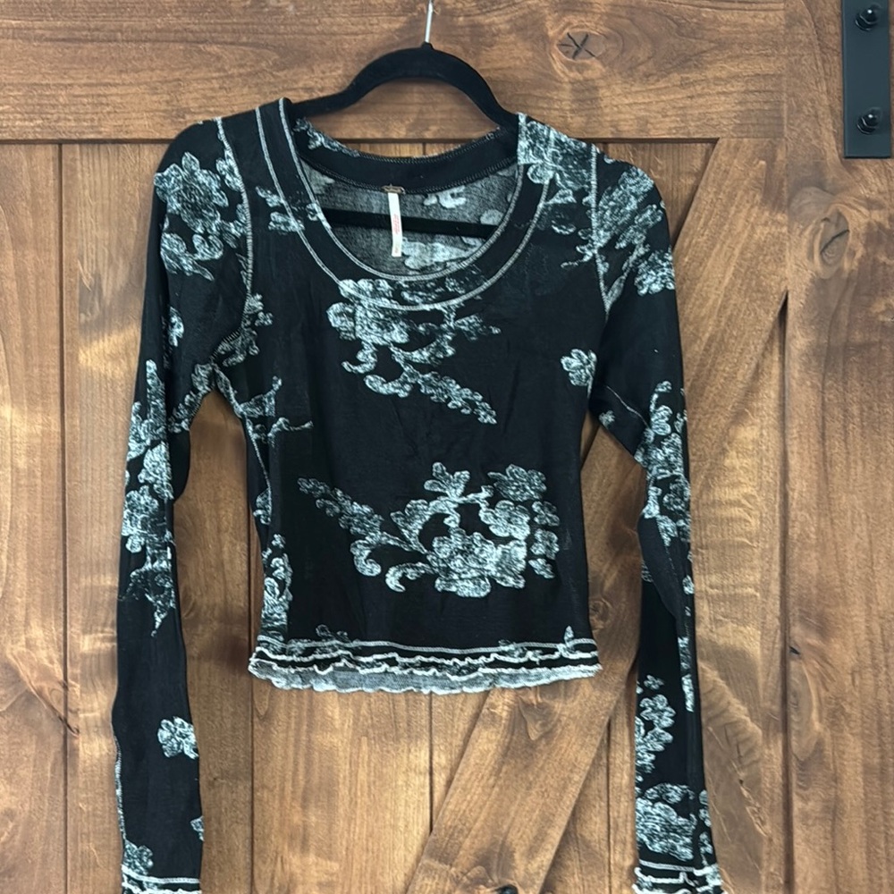 Free People Floral Black Long Sleeve Top